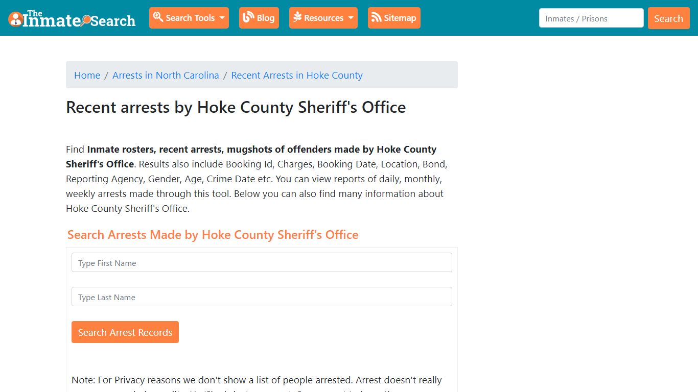 Recent arrests by Hoke County Sheriff's Office